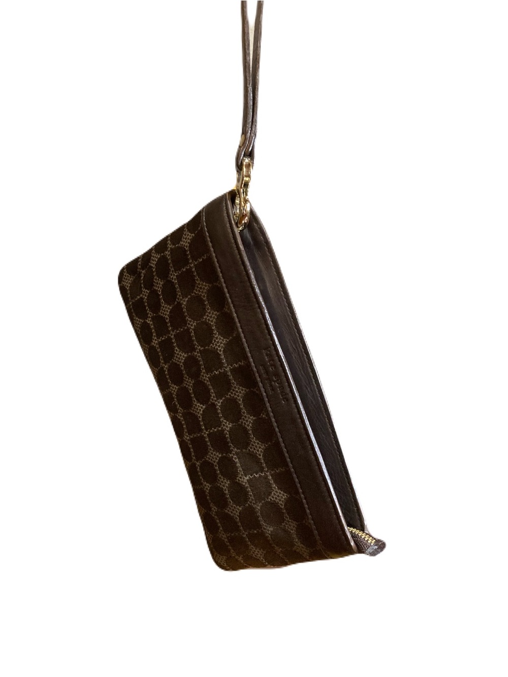 Kate Spade Vintage Classic Noel Dot Chrissy Wristlet Brown Jacquard Fabric